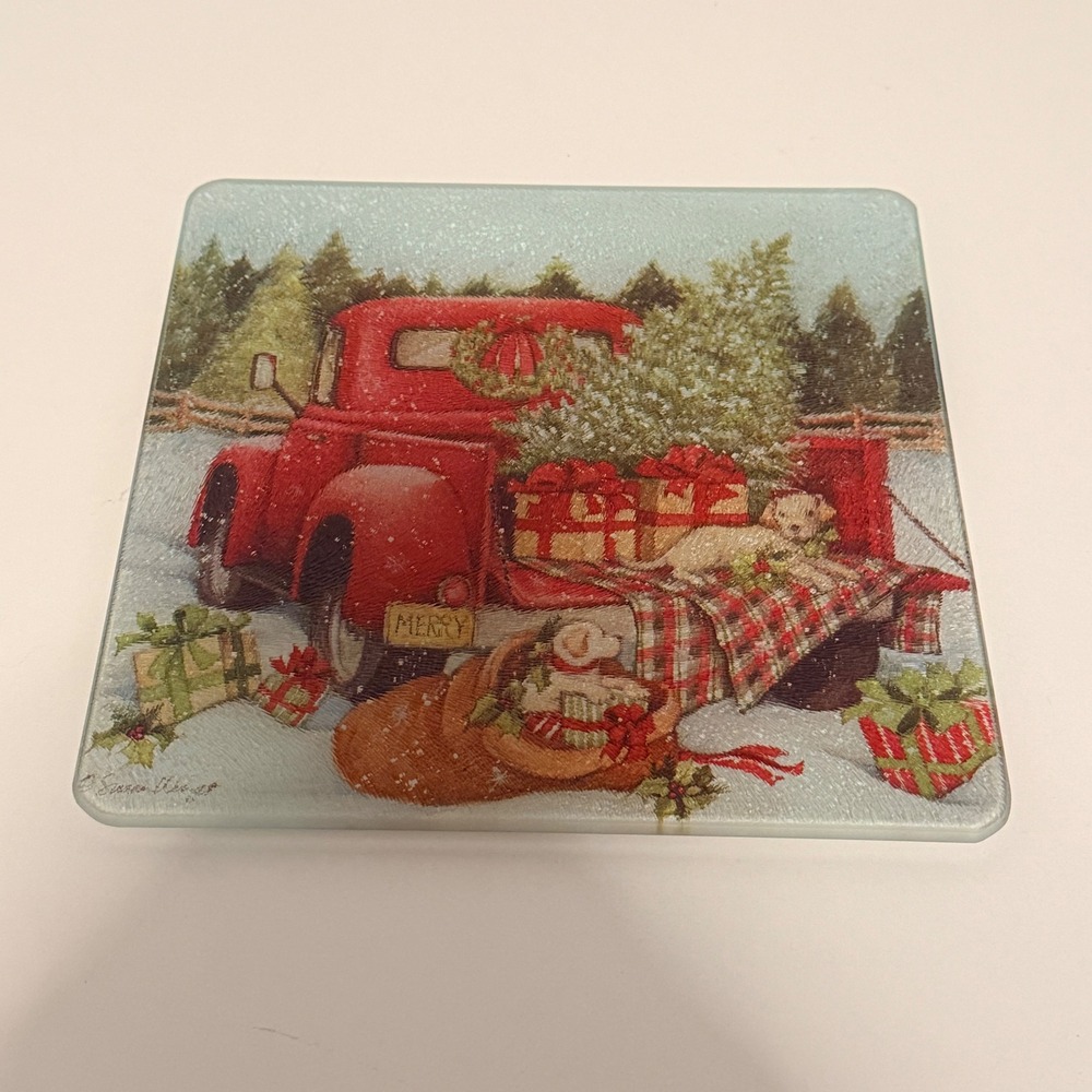 Susan Winget Christmas Glass Signed Cutting Board 8"x8" Holiday Entertaining